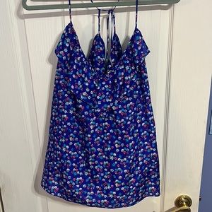 Rebecca Taylor blue floral 100% silk tank with flounce size 12